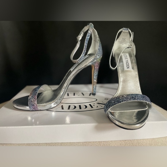 Steve Madden Stecy Open Toe Ankle Strap Glitter Heels - Picture 6 of 10